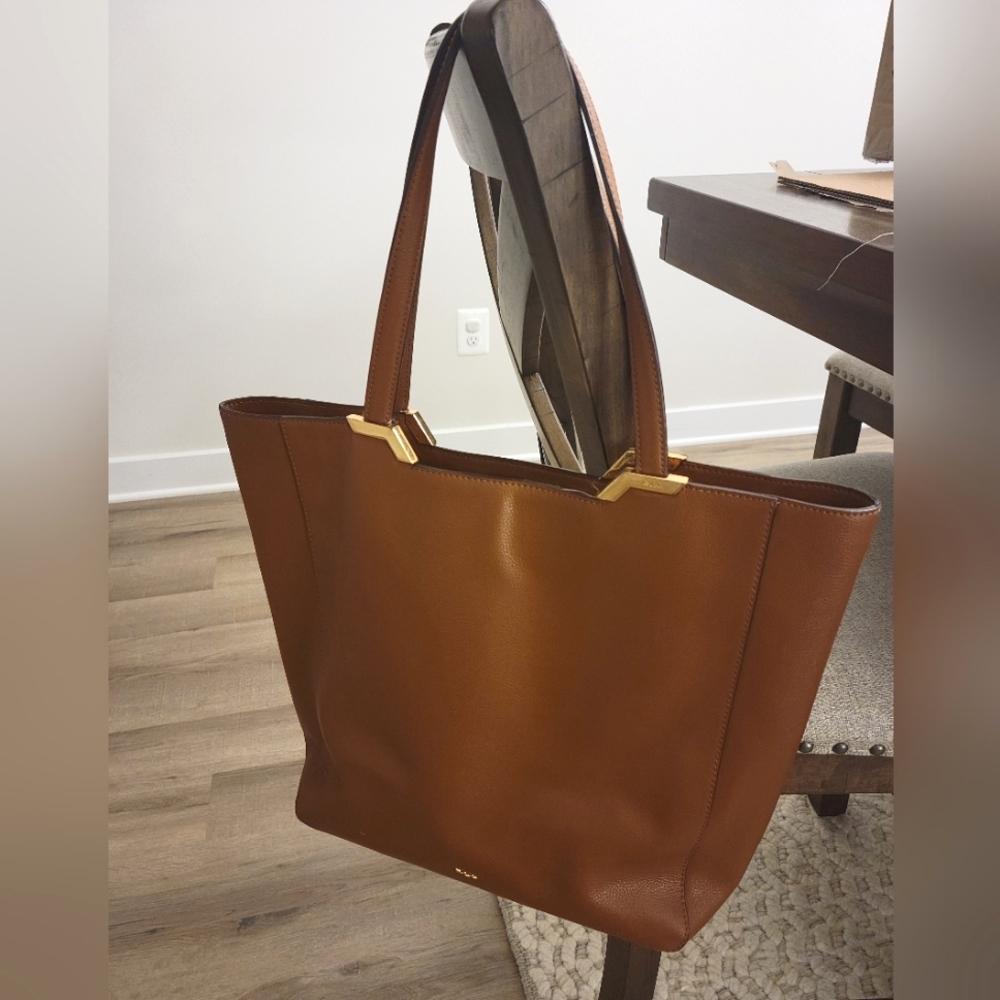 Ralph Lauren Faux Leather Tan gold zipper top shoulder bag